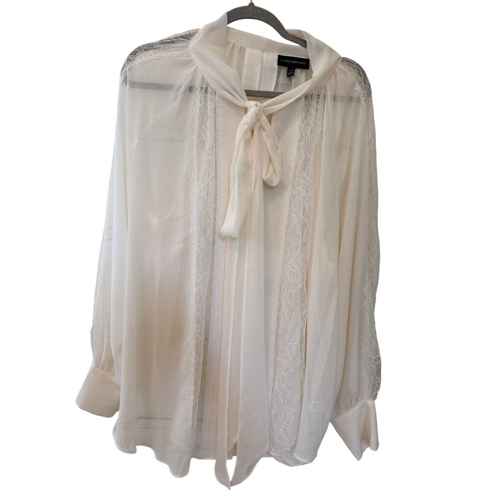Lane Bryant Cream Lace Blouse Women's Size 18 20 Cottagecore Romantic Sheer Chic